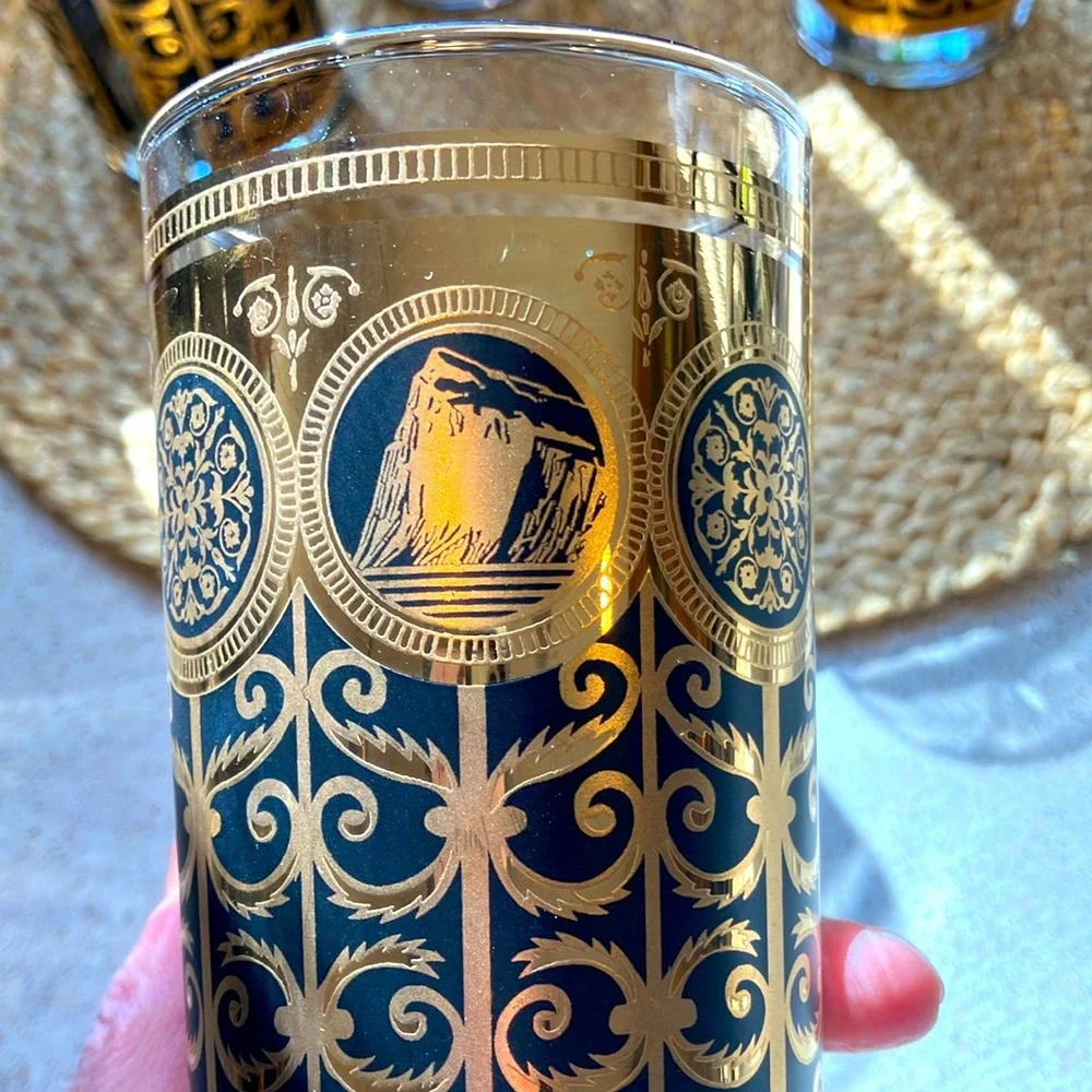 (5) Vintage Libbey Prudential Black and Gold Glasses - 1960s